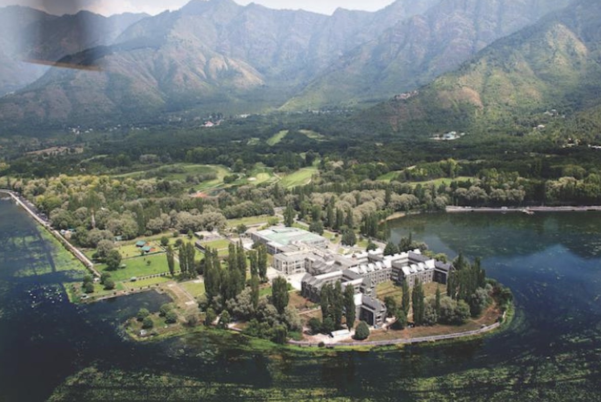 Real aerial photograph of SKICC and Dal Lake in Srinagar